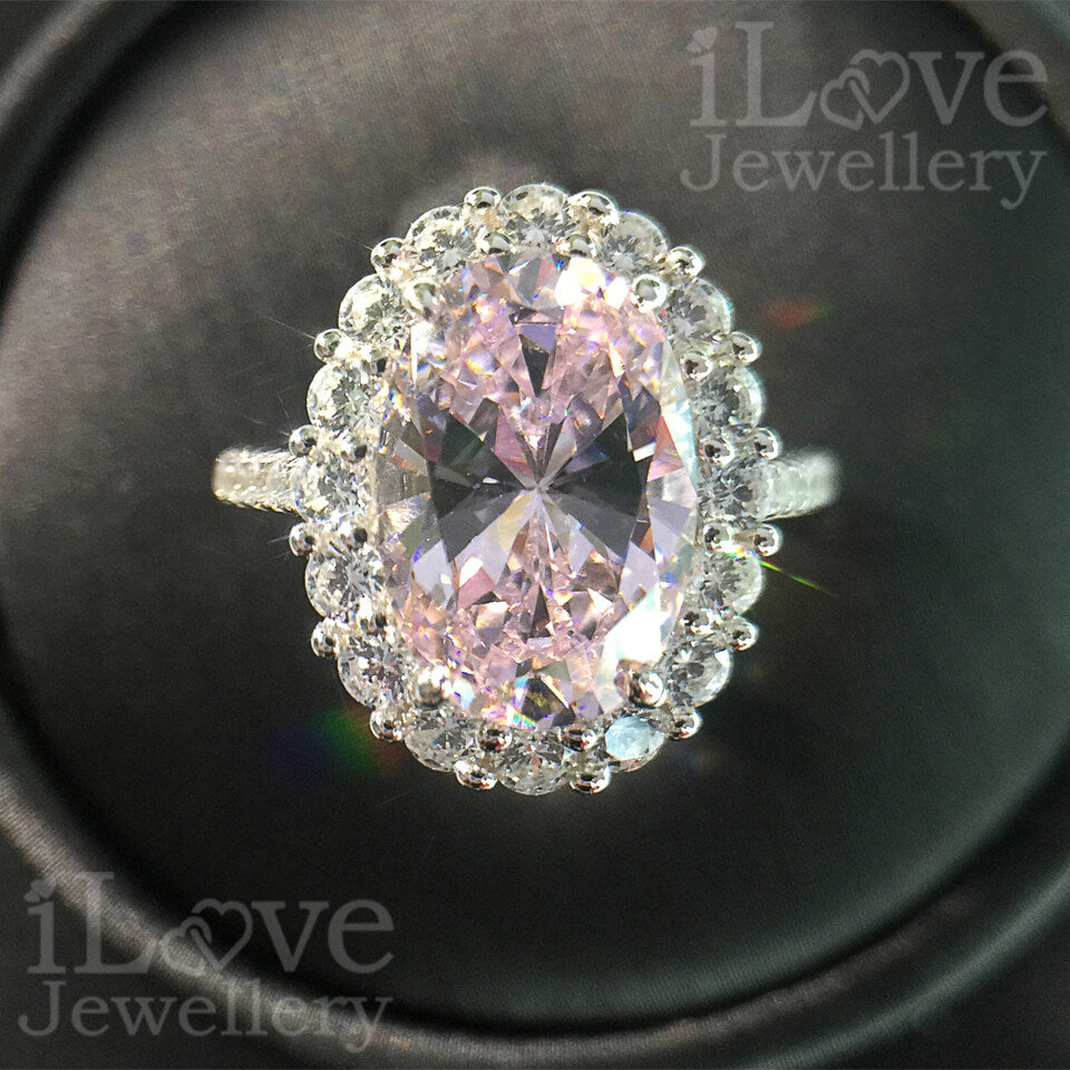 S925 3.5ct Pink Oval Cut Zirconia Ring ILR021