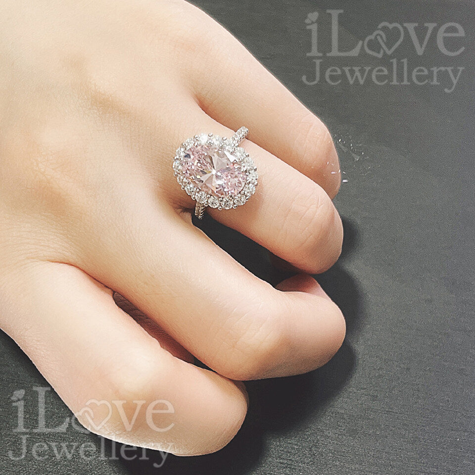 S925 3.5ct Pink Oval Cut Zirconia Ring ILR021