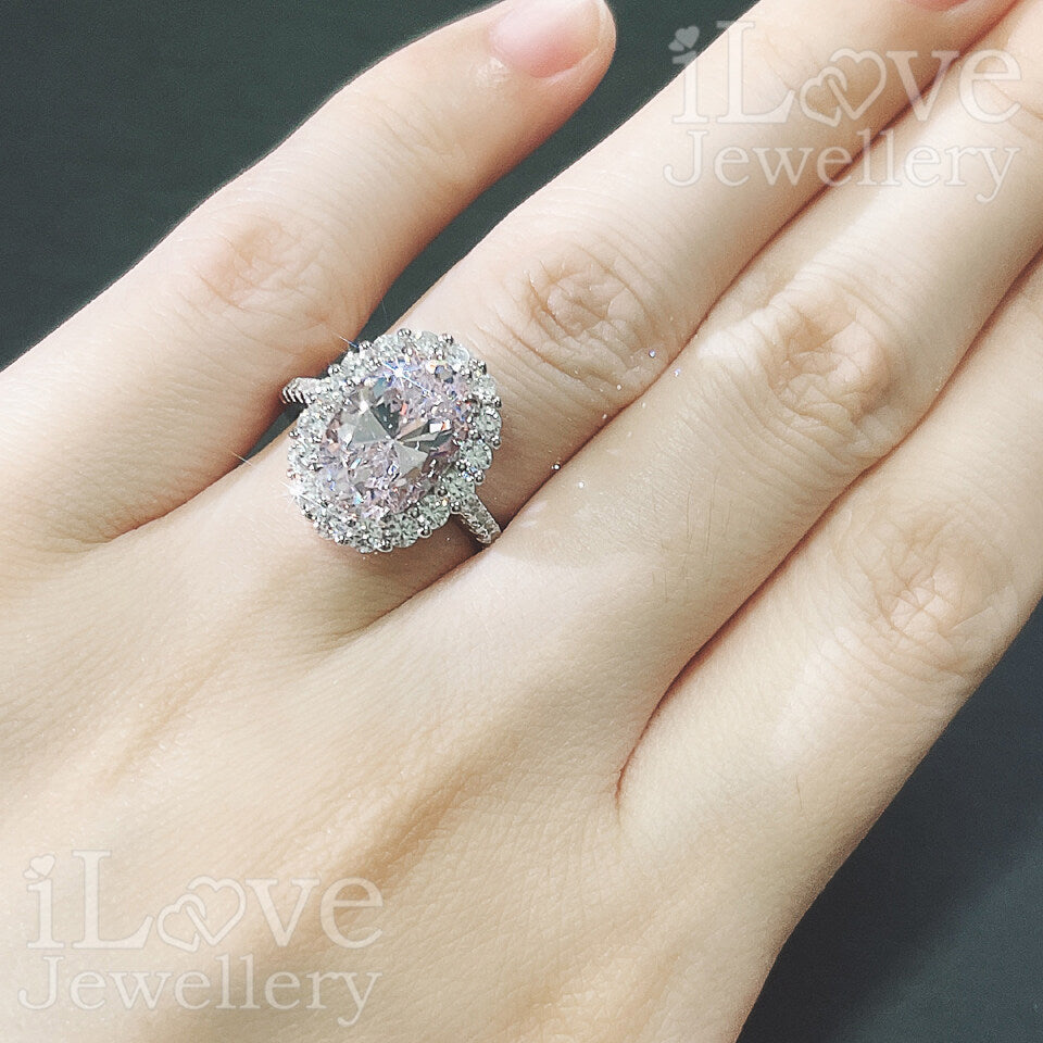 S925 3.5ct Pink Oval Cut Zirconia Ring ILR021