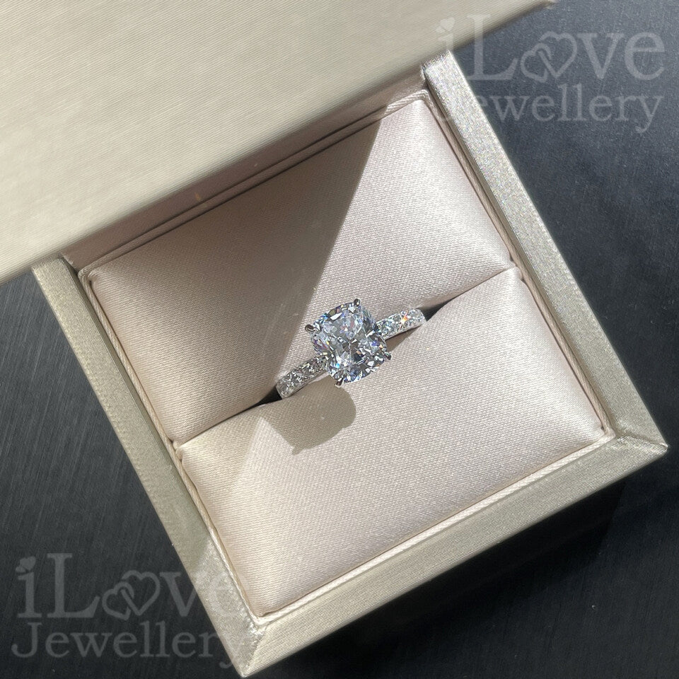 S925 3ct Cushion Cut Cubic Zirconia Ring ILR016