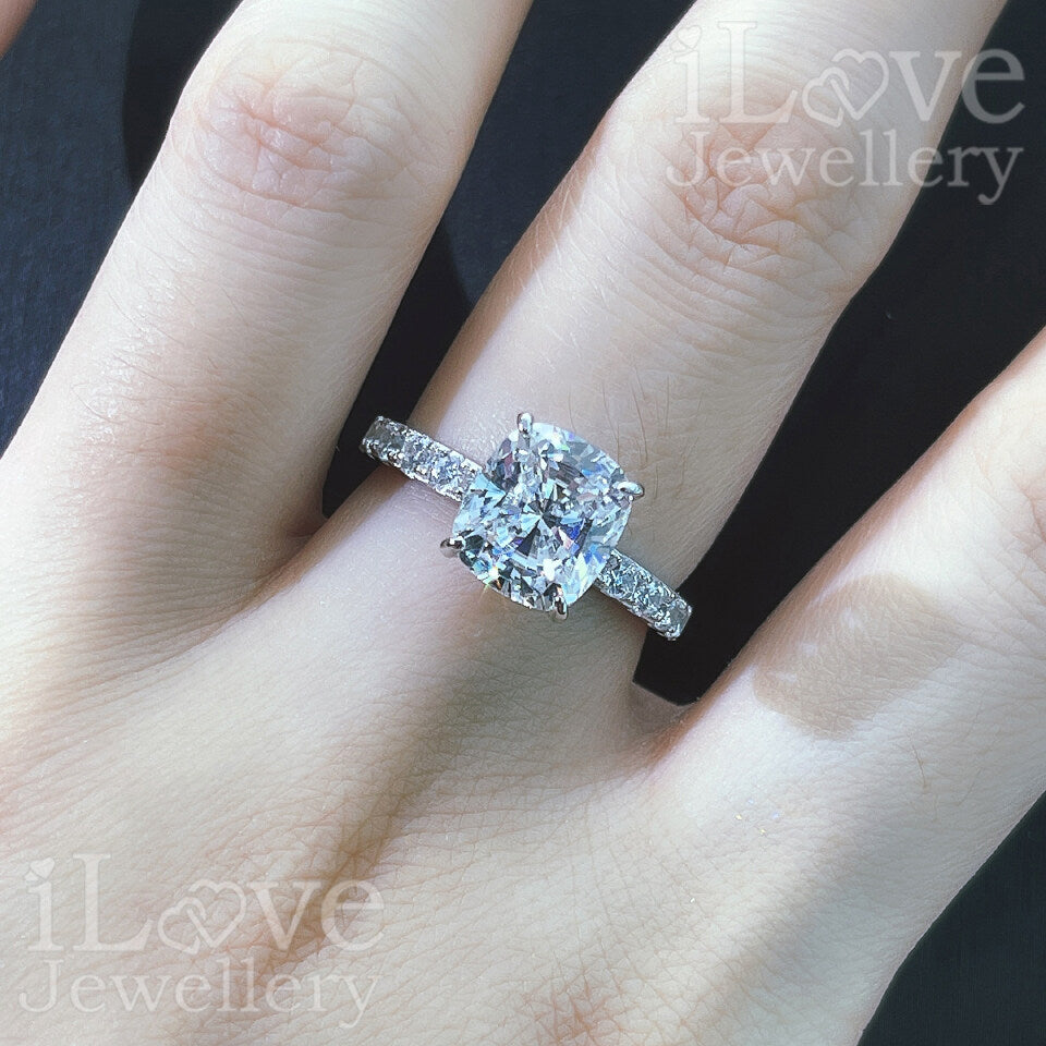 S925 3ct Cushion Cut Cubic Zirconia Ring ILR016