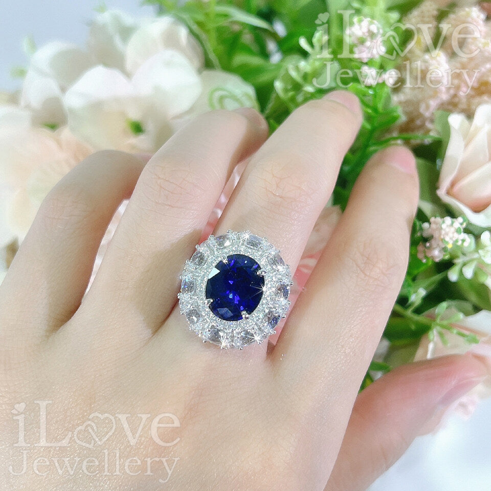 S925 5ct Created Sapphire Oval Cut Cubic Zirconia Ring ILR051