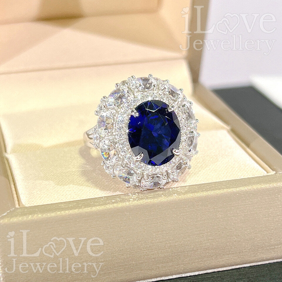 S925 5ct Created Sapphire Oval Cut Cubic Zirconia Ring ILR051