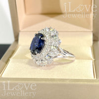 S925 5ct Created Sapphire Oval Cut Cubic Zirconia Ring ILR051