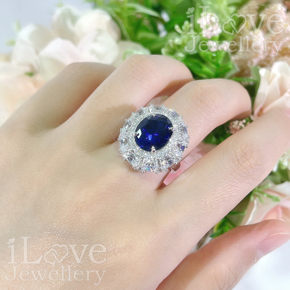 S925 5ct Created Sapphire Oval Cut Cubic Zirconia Ring ILR051