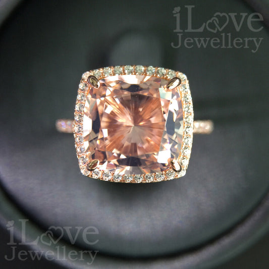 S925 5ct Cushion Cut Morganite Zircon Ring ILR028