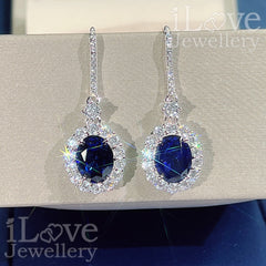 S925 Blue Created Sapphire Cubic Zirconia Drop Earrings ILE010