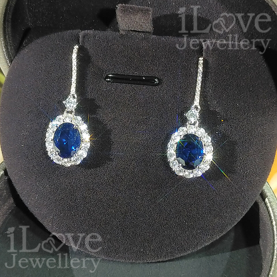 S925 Blue Created Sapphire Cubic Zirconia Drop Earrings ILE010