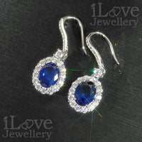 S925 Blue Created Sapphire Cubic Zirconia Drop Earrings ILE010