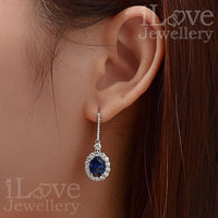 S925 Blue Created Sapphire Cubic Zirconia Drop Earrings ILE010