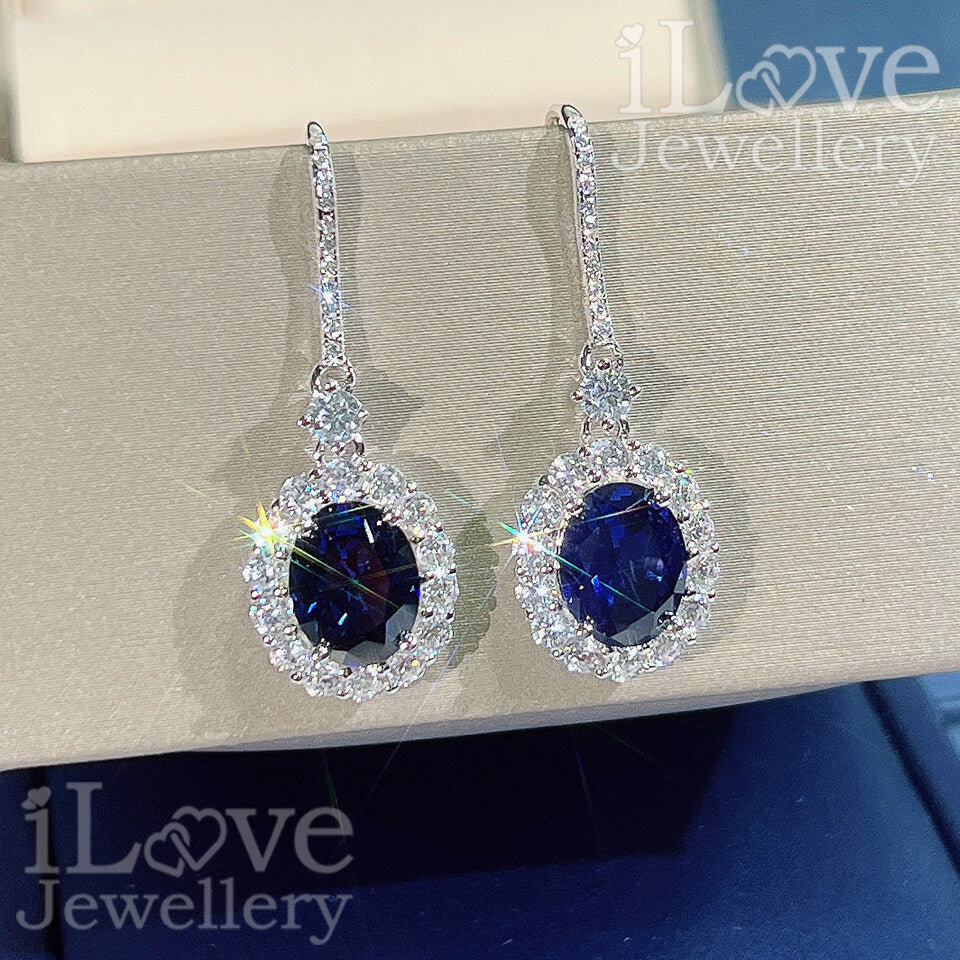 S925 Blue Created Sapphire Cubic Zirconia Drop Earrings ILE010