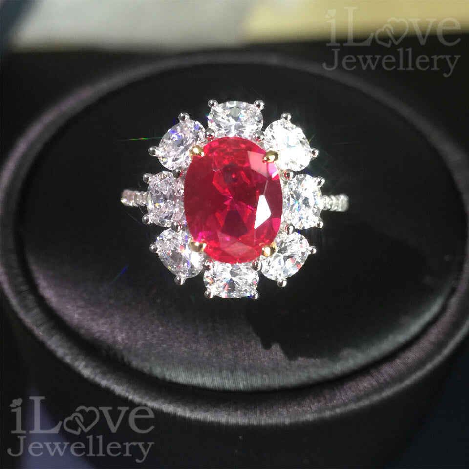 S925 Created Ruby Gemstone + Cubic Zirconia Ring ILR002