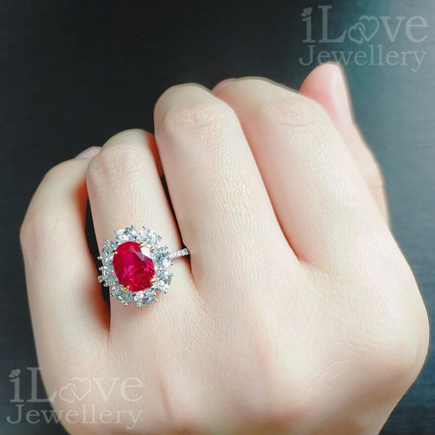 S925 Created Ruby Gemstone + Cubic Zirconia Ring ILR002