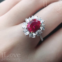 S925 Created Ruby Gemstone + Cubic Zirconia Ring ILR002