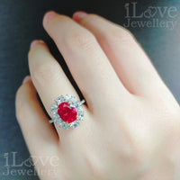 S925 Created Ruby Gemstone + Cubic Zirconia Ring ILR002