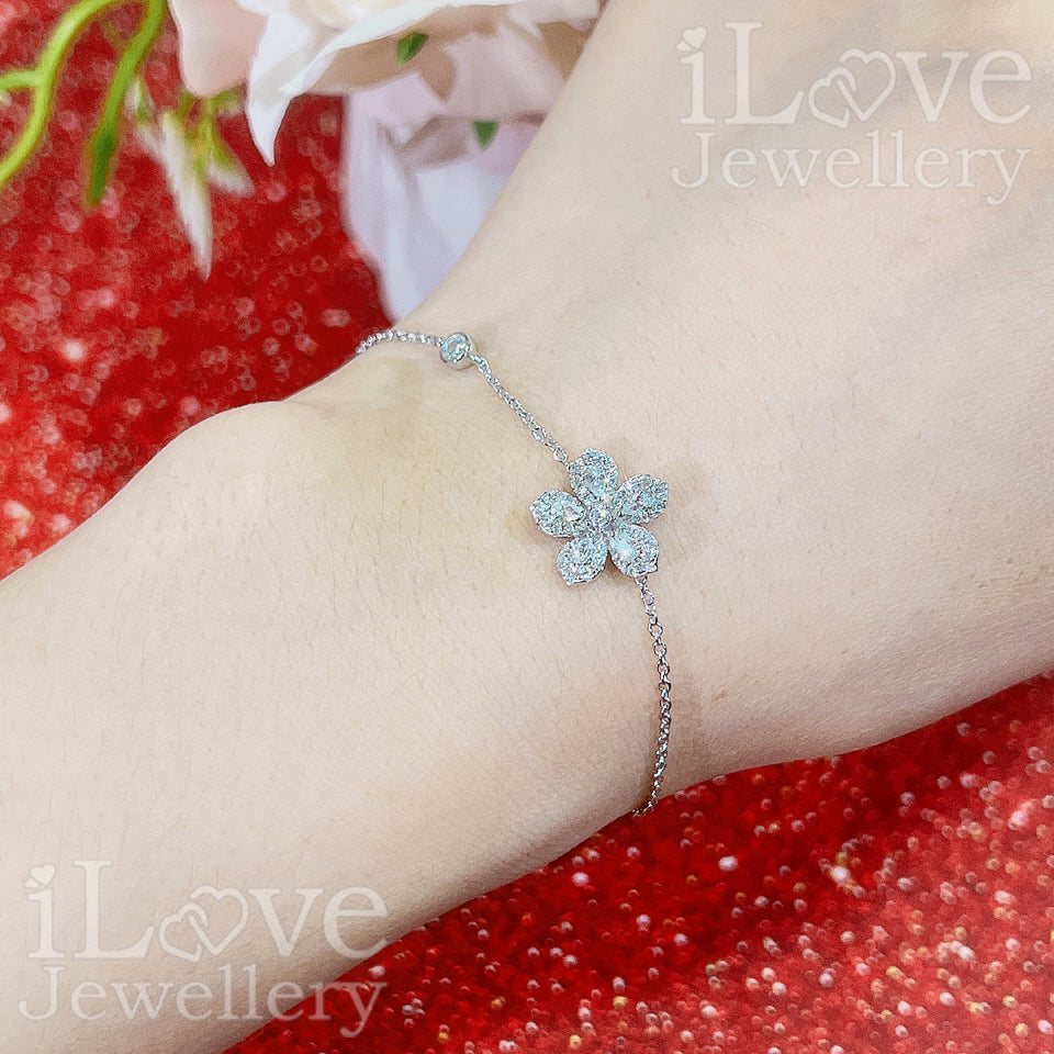 S925 Flower Zirconia Adjustable Bracelet ILB003