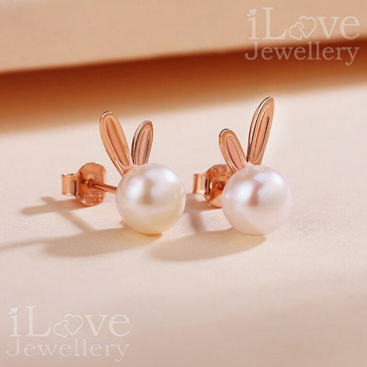 S925 Natural Freshwater Pearl Rabbit Earrings (2 Colors) ILE102