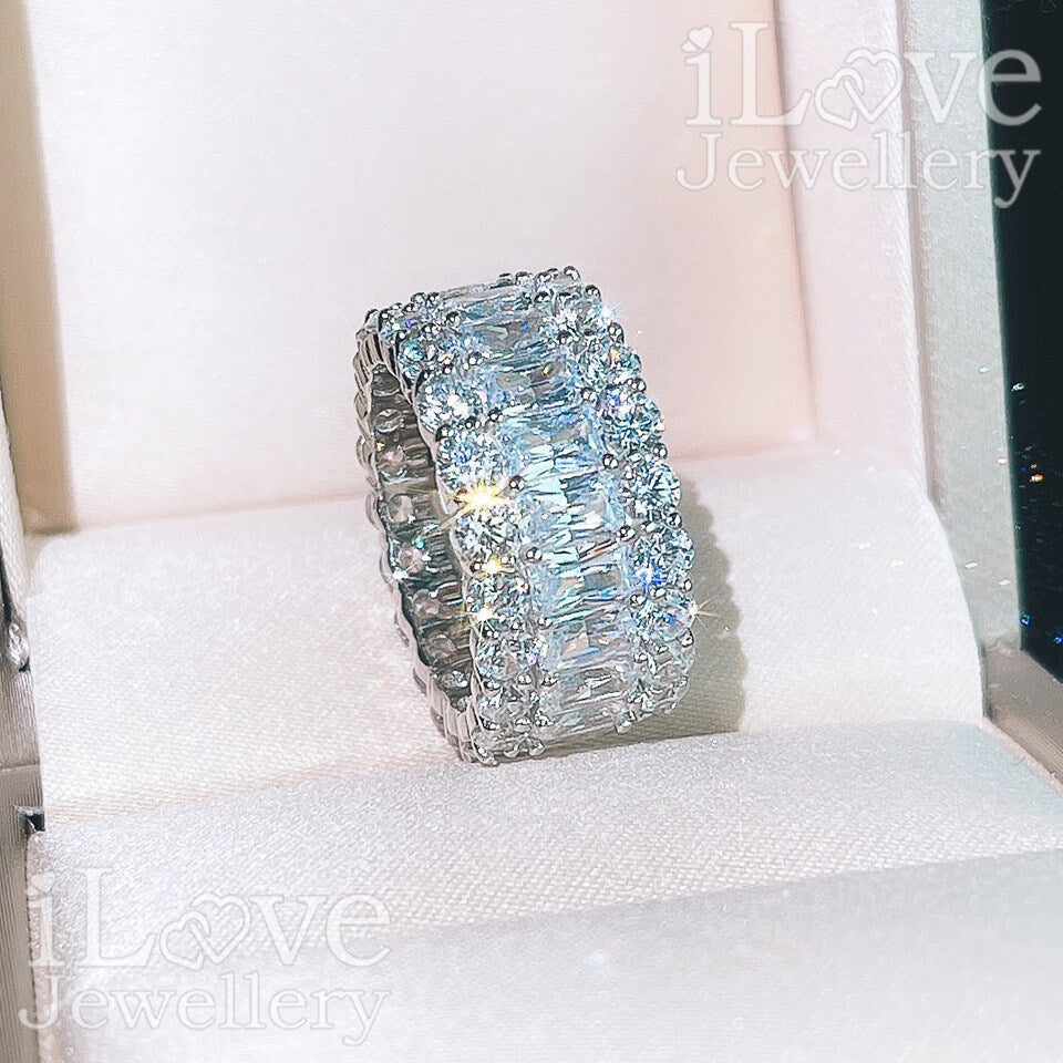 S925 Three Row Full Diamond Cubic Zirconia Ring ILR011