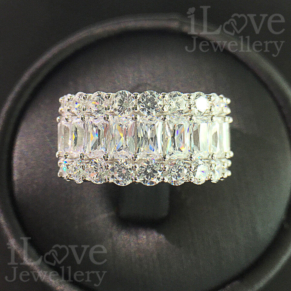 S925 Three Row Full Diamond Cubic Zirconia Ring ILR011