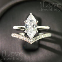 S925 Silver Two-piece Set Ring 1.0ct Marquise Cubic Zirconia ILR017