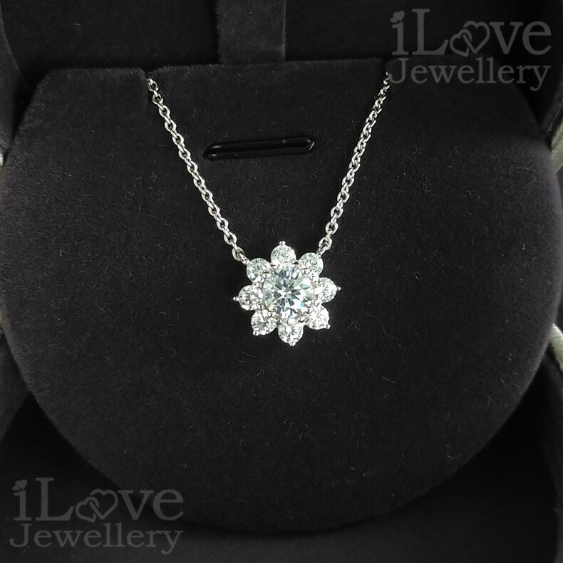 S925 Silver Sunflower Pendant Cubic Zirconia Necklace ILN003