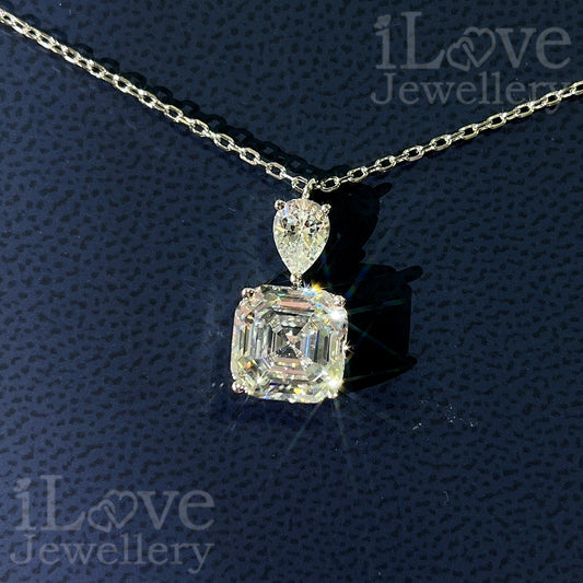 S925 5ct Asscher Cut Pendant Cubic Zirconia Necklace ILN009