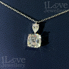 S925 5ct Asscher Cut Pendant Cubic Zirconia Necklace ILN009