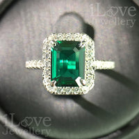 S925 1.8ct Green Lab Created Emerald + Cubic Zirconia Ring ILR027