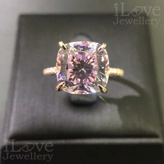 S925 5ct Pink Cushion Cut Cubic Zirconia Ring ILR003