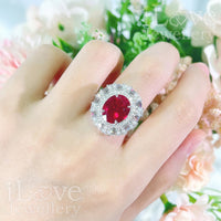 S925 5ct Created Ruby Oval Cut Cubic Zirconia Ring ILR051