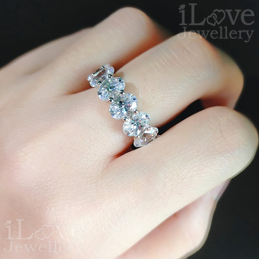 S925 Oval Cut Row Full Diamond Cubic Zirconia Ring ILR004