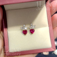 S925 Heart Shape Created Ruby Zirconia Earrings ILE021