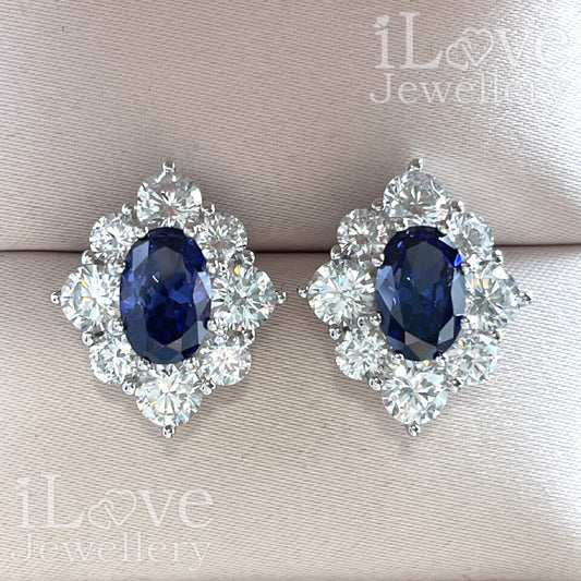 S925 1.5ct Tanzanite Blue Oval Cut Cubic Zirconia Earrings ILE001