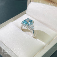 S925 4ct Light Sea Blue Radiant Cut Zirconia Ring ILR023