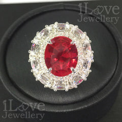 S925 5ct Created Ruby Oval Cut Cubic Zirconia Ring ILR051