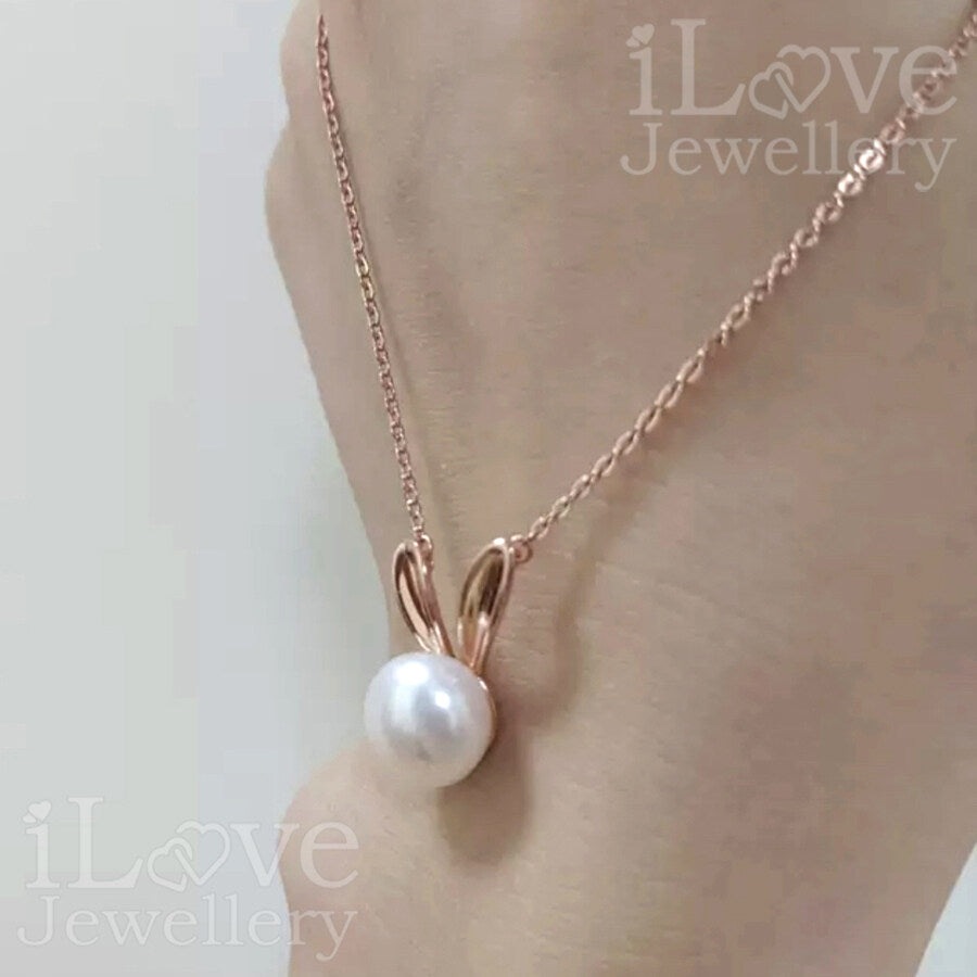 S925 Natural Freshwater Pearl Rabbit Necklace (2 Colors) ILN102