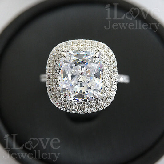 S925 3ct Cushion Cut Cubic Zirconia Ring ILR014