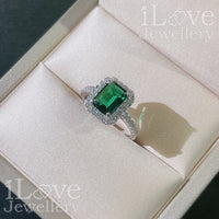 S925 1.8ct Green Lab Created Emerald + Cubic Zirconia Ring ILR027