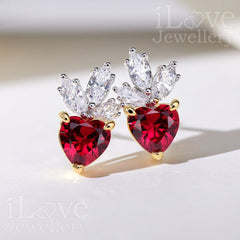 S925 Heart Shape Created Ruby Zirconia Earrings ILE021