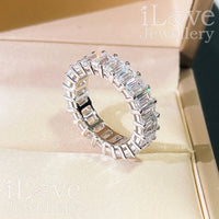 S925 Emerald Cut Row Full Diamond Cubic Zirconia Ring ILR056