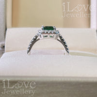 S925 1.8ct Green Lab Created Emerald + Cubic Zirconia Ring ILR027