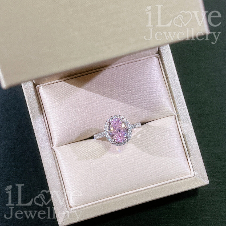 S925 1.9ct Pink Oval Cut Zircon Ring ILR041