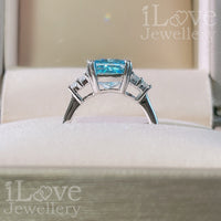 S925 4ct Light Sea Blue Radiant Cut Zirconia Ring ILR023