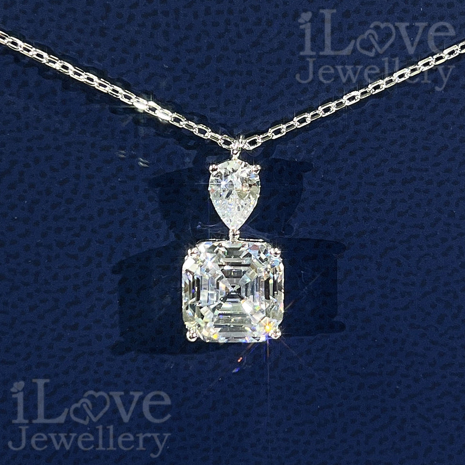 S925 5ct Asscher Cut Pendant Cubic Zirconia Necklace ILN009