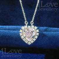 S925 6ct Pink Heart Shape Zirconia Pendant Necklace ILN006