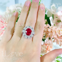 S925 5ct Created Ruby Oval Cut Cubic Zirconia Ring ILR051