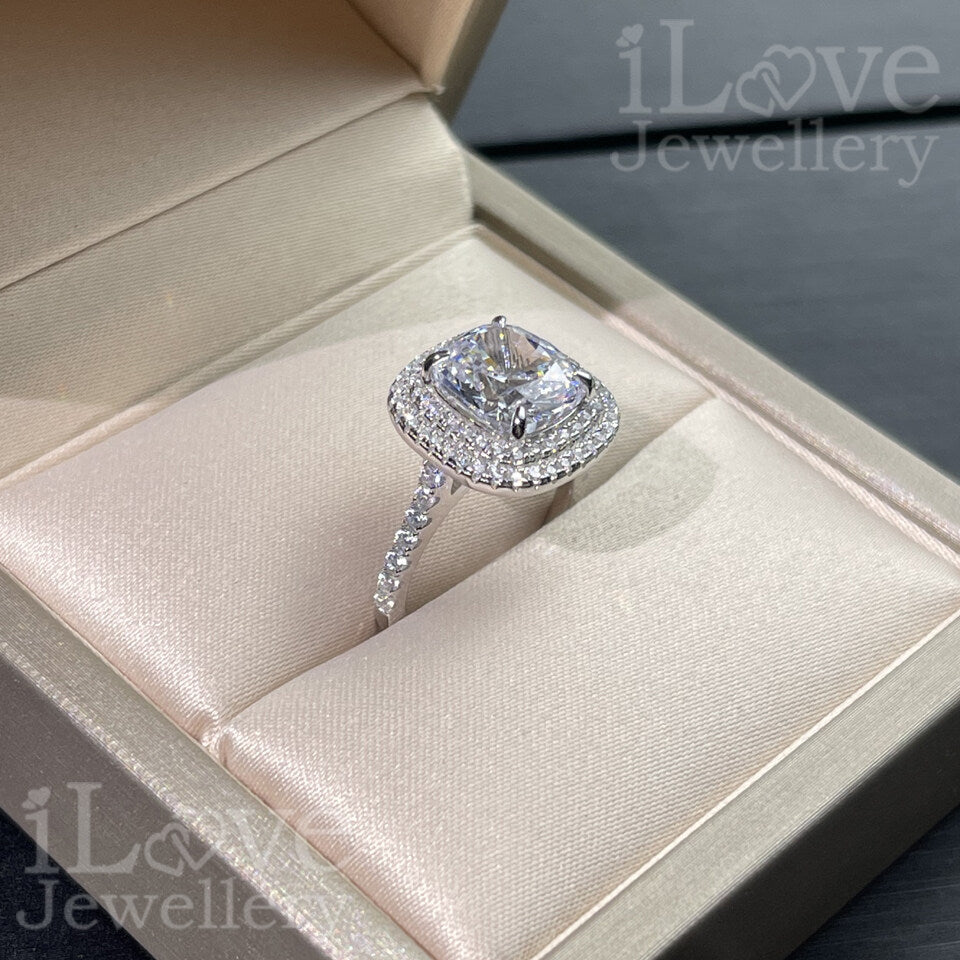 S925 3ct Cushion Cut Cubic Zirconia Ring ILR014