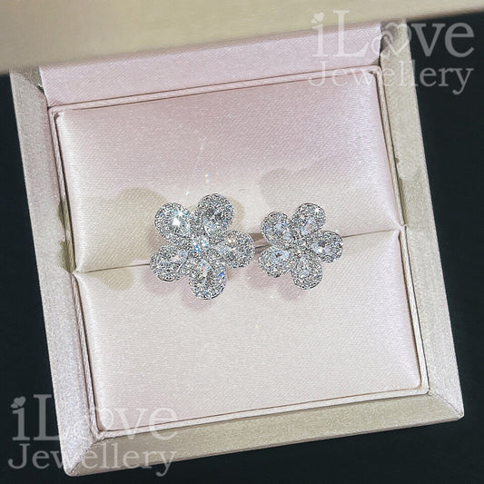 S925 Adjustable Flower Open Ring Cubic Zirconia ILR048