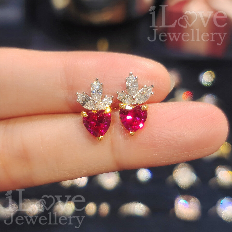 S925 Heart Shape Created Ruby Zirconia Earrings ILE021