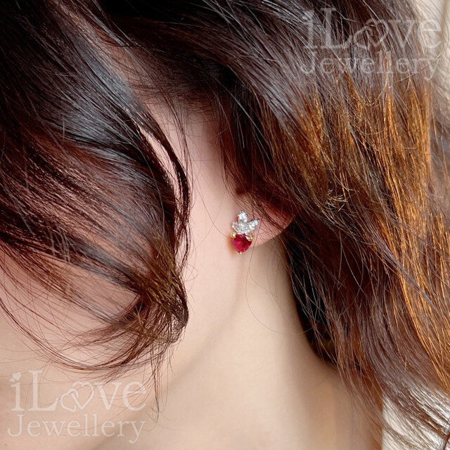 S925 Heart Shape Created Ruby Zirconia Earrings ILE021